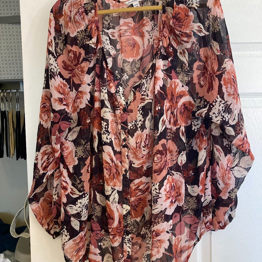 Croft & Barrow Floral Blouse Top Shirt Plus Size Size 3XL